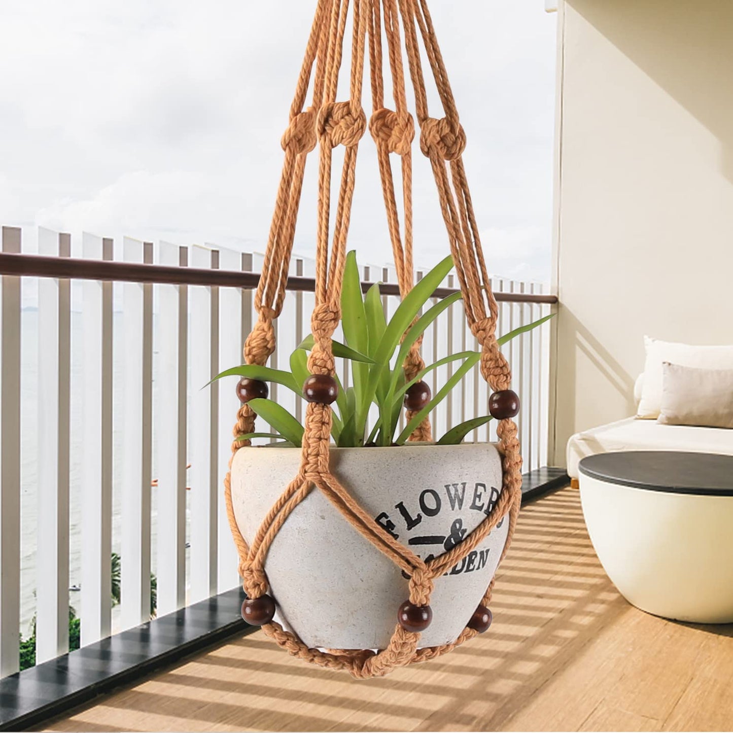 MKO SHUN 3-Pack Macrame Plant Hanger Indoor - Hanging Planter Basket for Indoor Outdoor - Decorative Boho Plant Holders Set with Beads - Ceiling Flower Pot Holder with 6 Hooks - 35"/30"/24" Brown