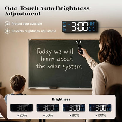 Digital Wall Clocks for Classroom, 16" Large Display Digital Electric Clock with Remote Control, Date, Week, Alarm, Temperature, Night Light for Living Room, Bedroom, Gym, Office(Blue)