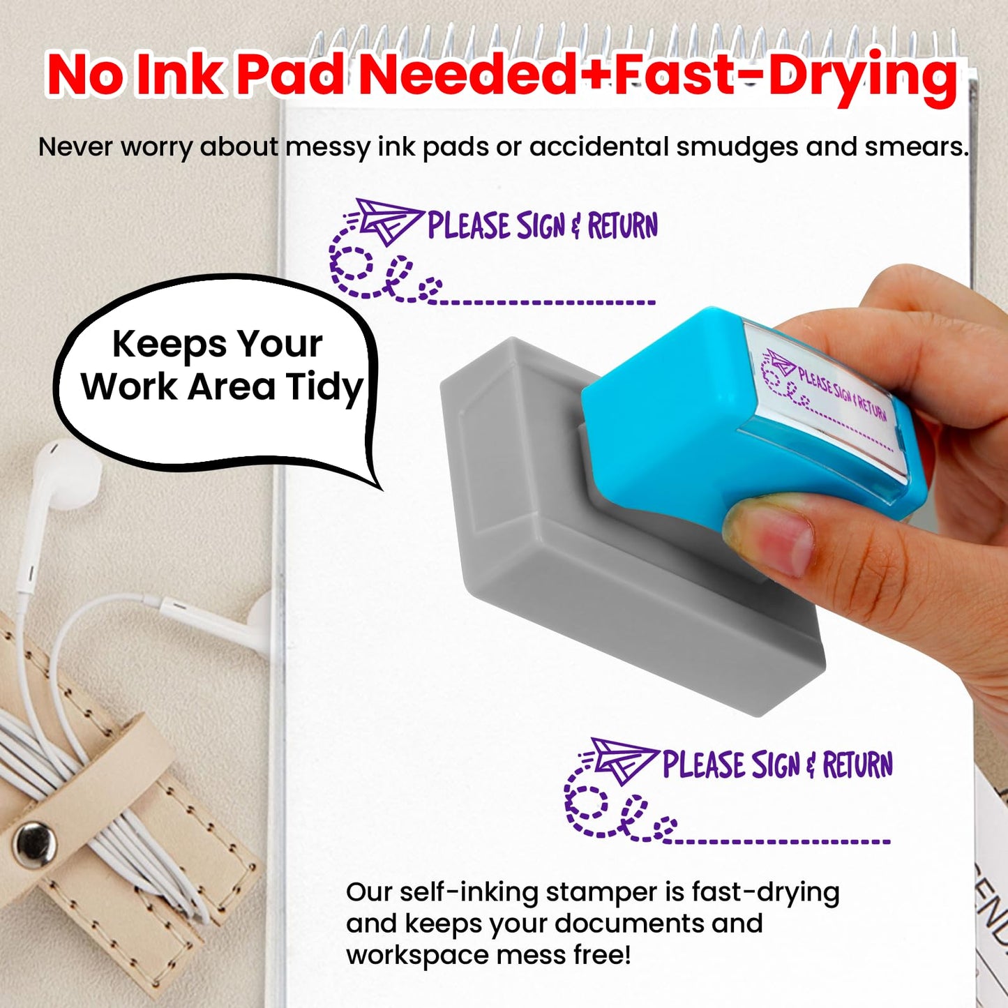 Please Sign and Return Stamp - Self Inking Teacher Stamp for Classroom, Homeschool Grading Tool, Purple Ink - Professional Parent Communication, Teacher Supplies for Elementary Middle School