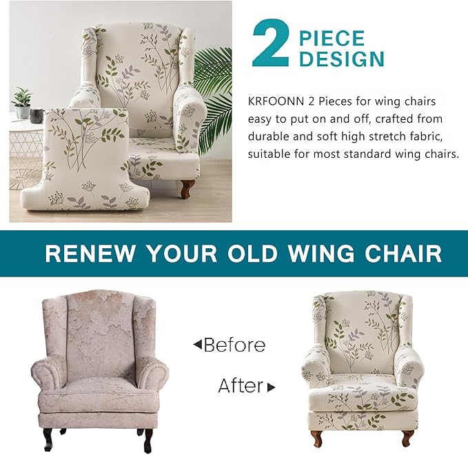 KRFOONN Wingback Chair Covers Slipcovers 2 Piece Stretch Wing Chair Covers