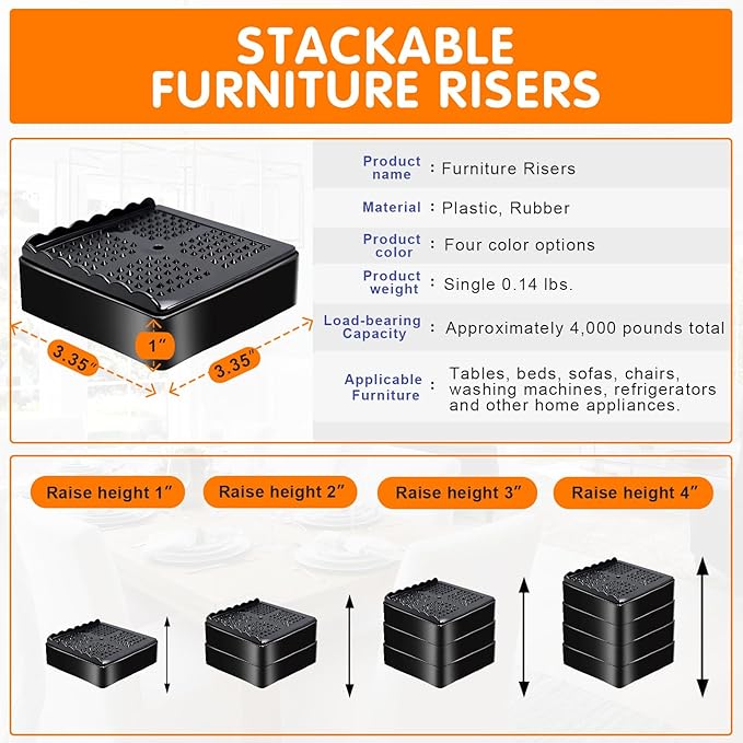 shouwuhho Furniture Risers, 16 Pack Bed Risers