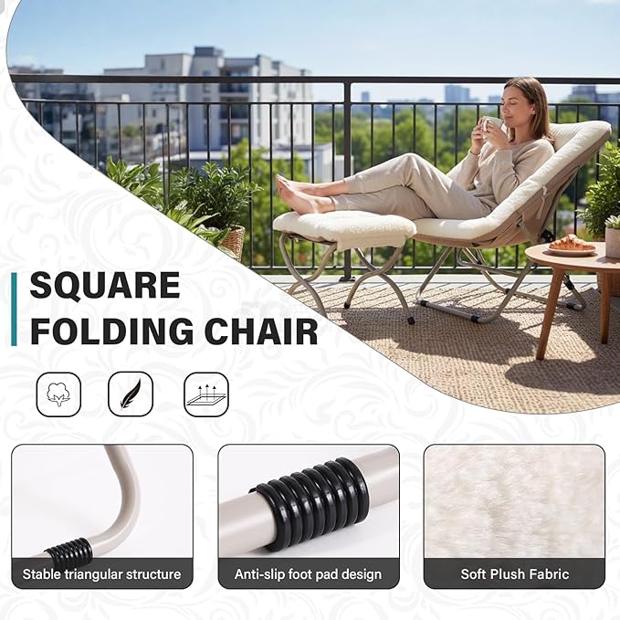Tiita Folded Chair with Ottoman, Soft Faux Fur Oversized Folding Accent Chair