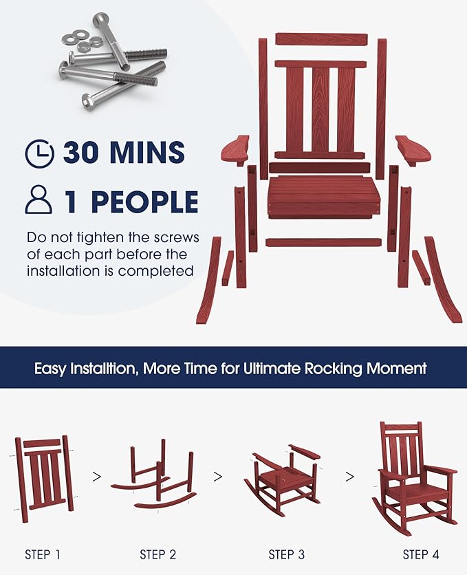 KINGYES Oversized Outdoor Rocking Chair Set of 4, All-Weather Patio Rocking