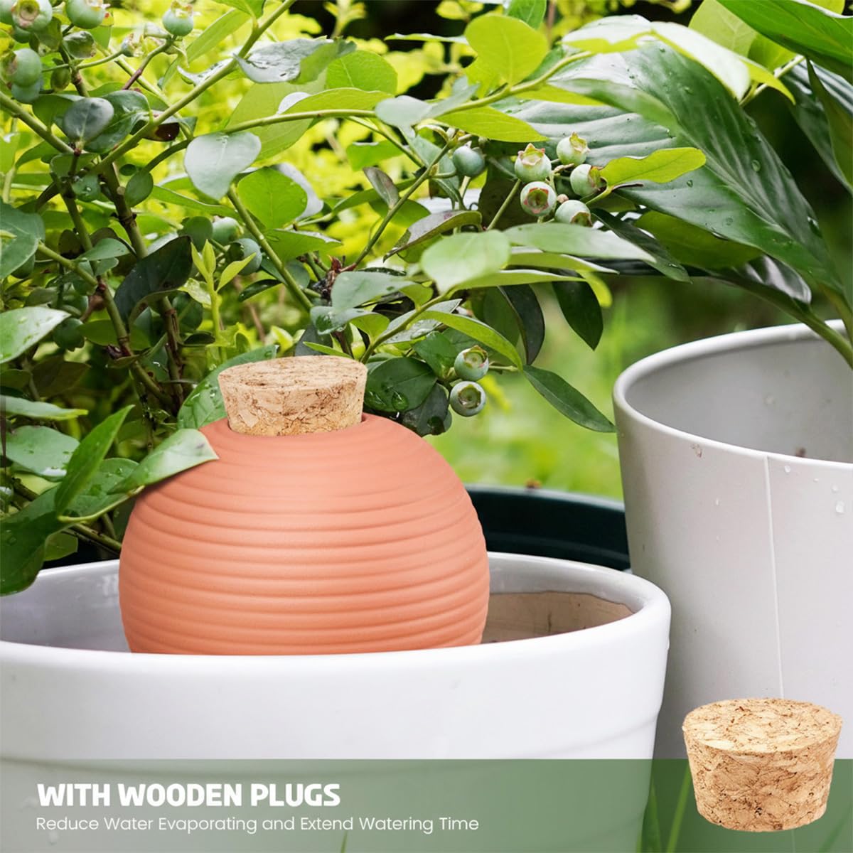 Plant Watering Globes Set of 4, 14oz Terracotta Self-Watering Globes for PottedPlants, Watering Planter Insert Bulbs with Cork Stoppers, Automatic Watering Spikes for Indoor&Outdoor Plants, Orange