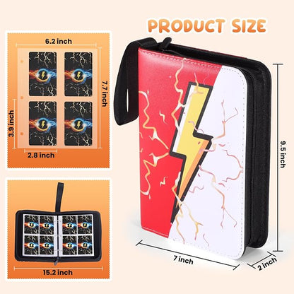 4-Pocket Trading Card Binder Bundle with 50 Sleeves Holds 400 Cards, Zipper Card Holder Album for Game and Sports Cards Collectors - Red