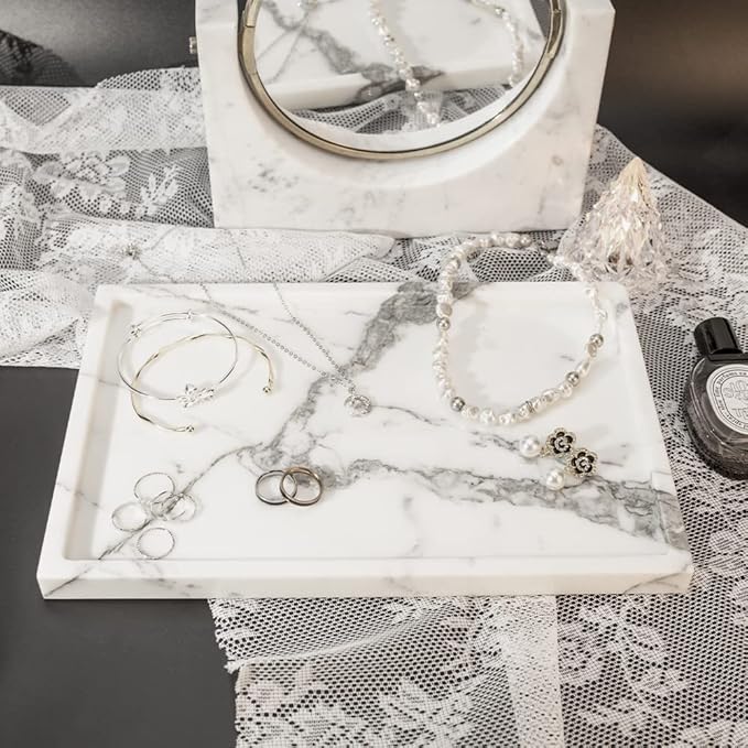 Real Luxurious Natural Marble Vanity Tray Genuine Marble Storage Tray