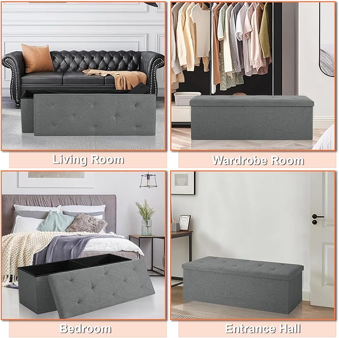 30 inch Storage Ottoman Bench, 30 inch Folding Storage Bench Ottoman,