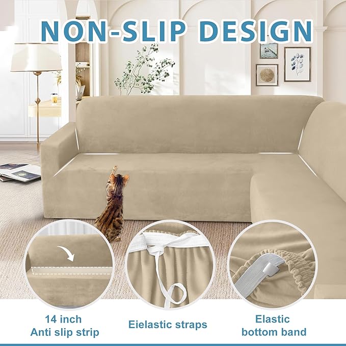 HDCAXKJ Corner Sectional Couch Covers Velvet Stretch L Shape Sofa Cover Soft