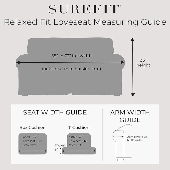 SureFit Cotton Duck Loveseat Box Cushion One Piece Slipcover, Furniture Cover