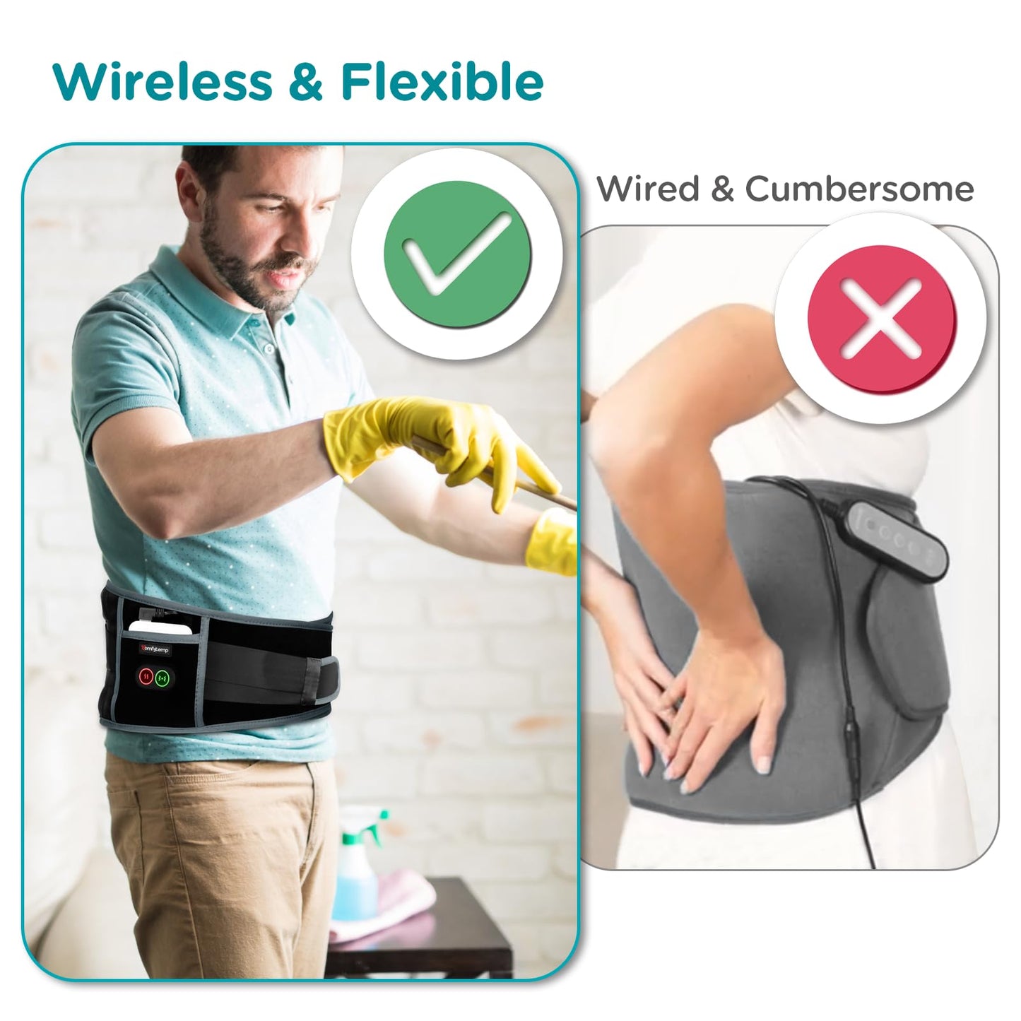 Comfytemp Cordless Heating Pad with Massager for Back Pain Relief, Portable Lower Back Massager FSA Eligible HSA Rechargeable, Birthday Gifts for Women Men Mom Dad Seniors Christmas 3 Heat 30 Auto-Off