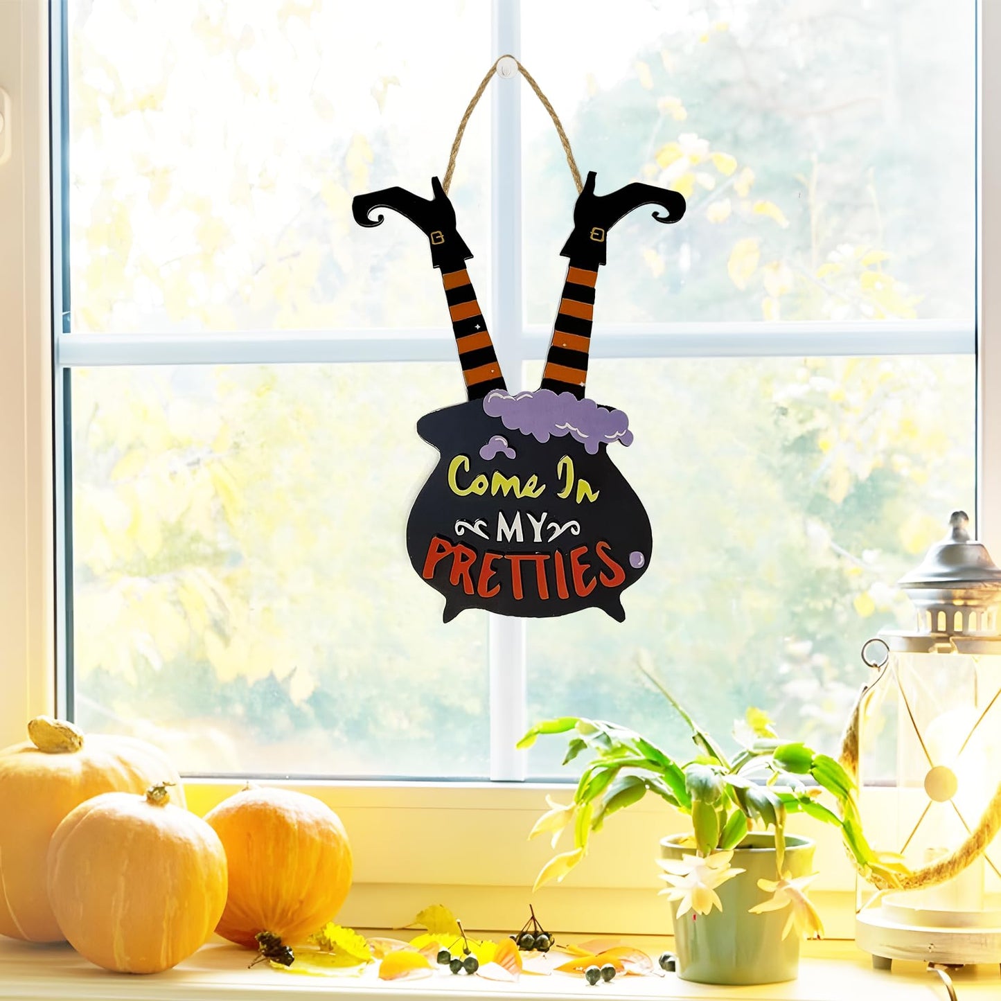 Witch Legs & Cauldron Wooden Sign Come In My Pretties Halloween Decor Hanging Wall Art for Front Door and Haunted House