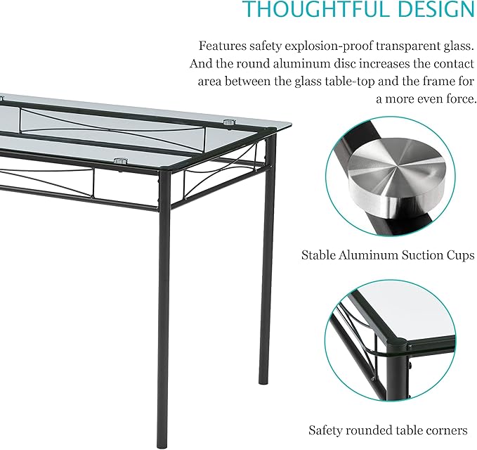 VECELO Dining Table Set for 4, 5-Piece Glass Kitchen Table