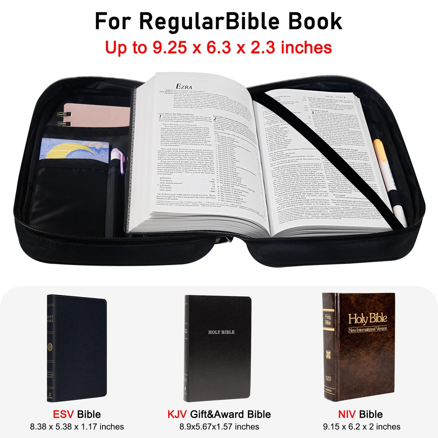 Bible Cover for Women & Men, Bibles Study Supplies Covers with Zipper for Journaling Accessories Kits-Book Carrying Travel Case for Teens Black Tote Church Bag for Bible Study