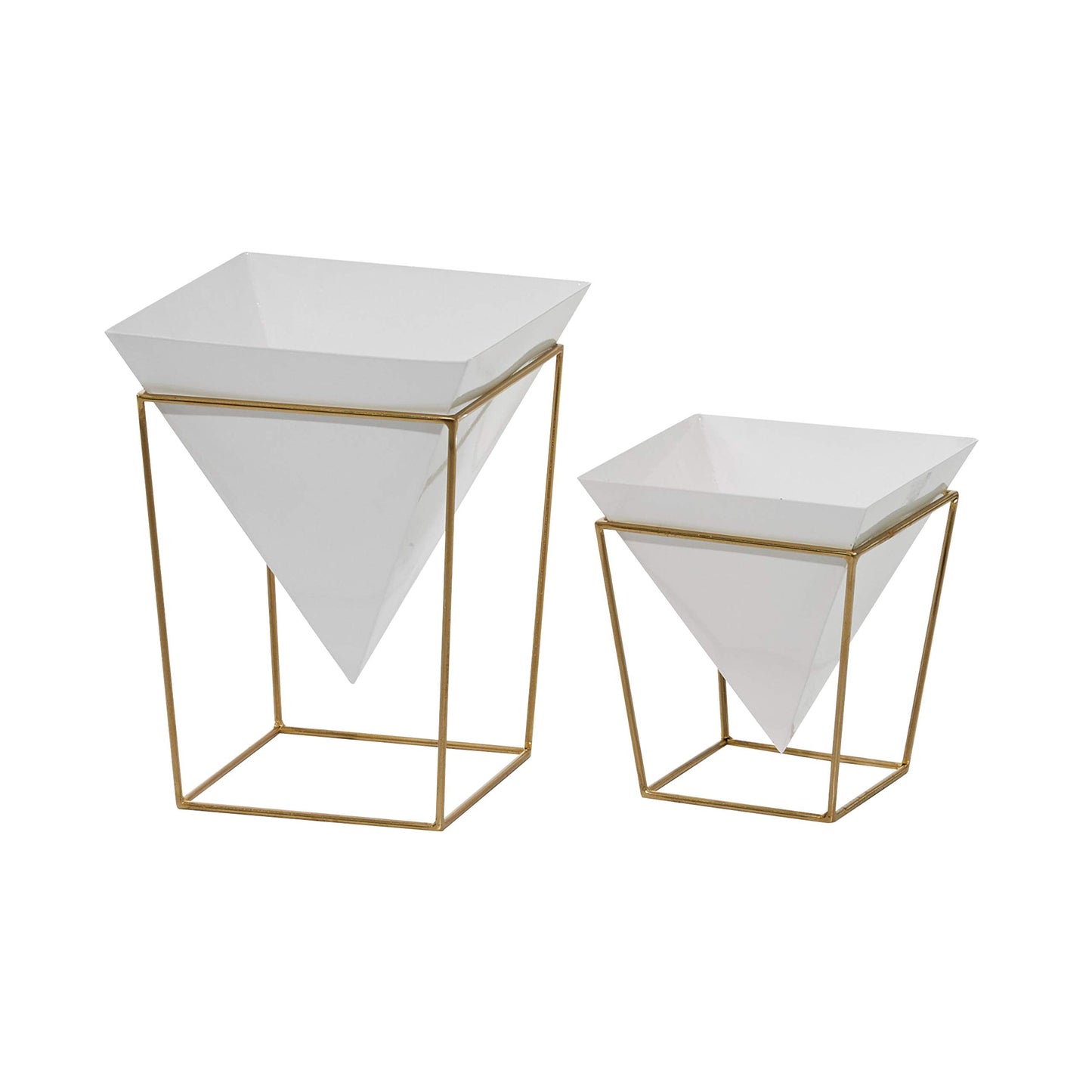 CosmoLiving by Cosmopolitan Metal Indoor Outdoor Planter with Removable Stand, Set of 2 14", 10"H, White