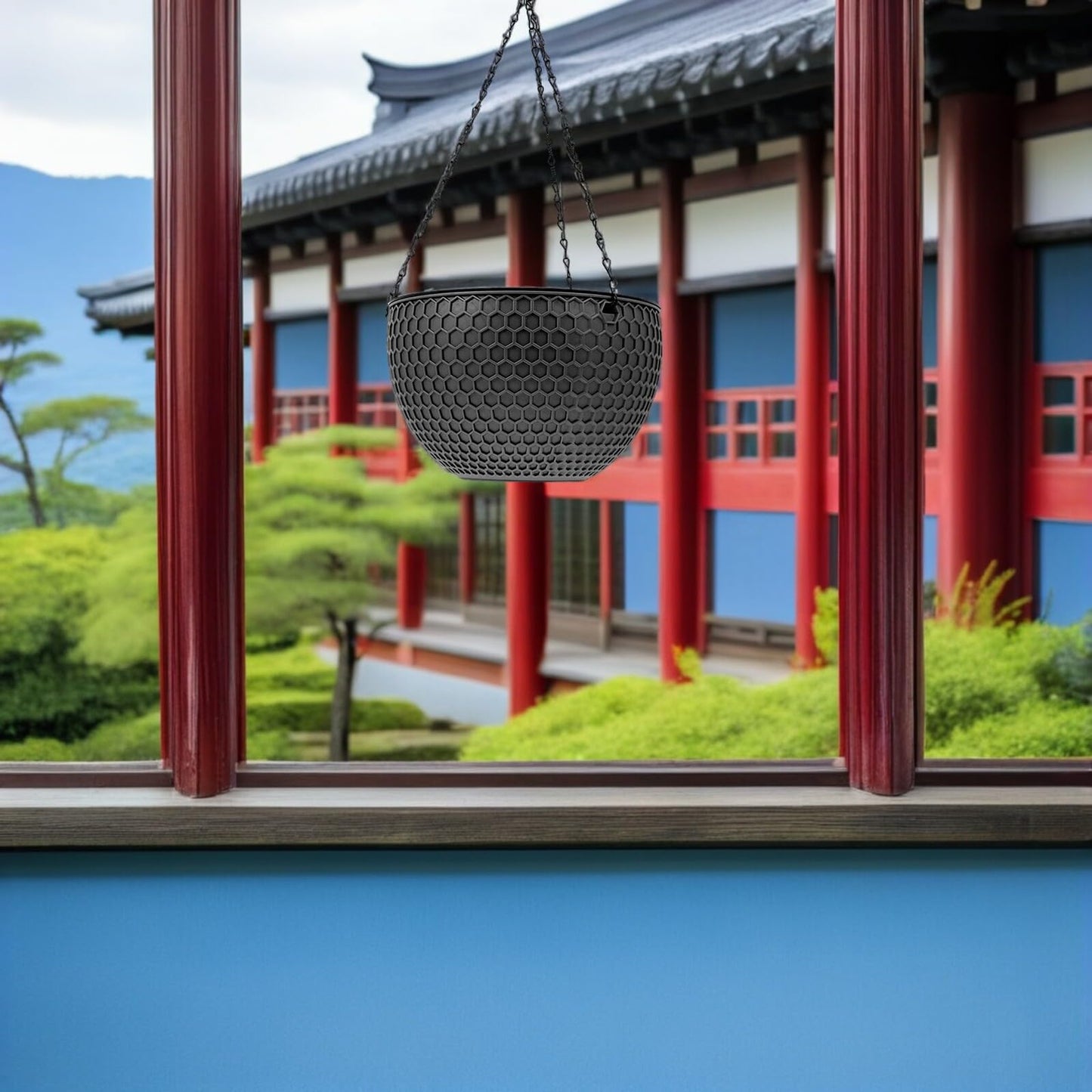 IWOWHERO 2Pcs Hanging Planter Plastic Honeycomb Rattan Weave Plant Basket for Use Deep Color