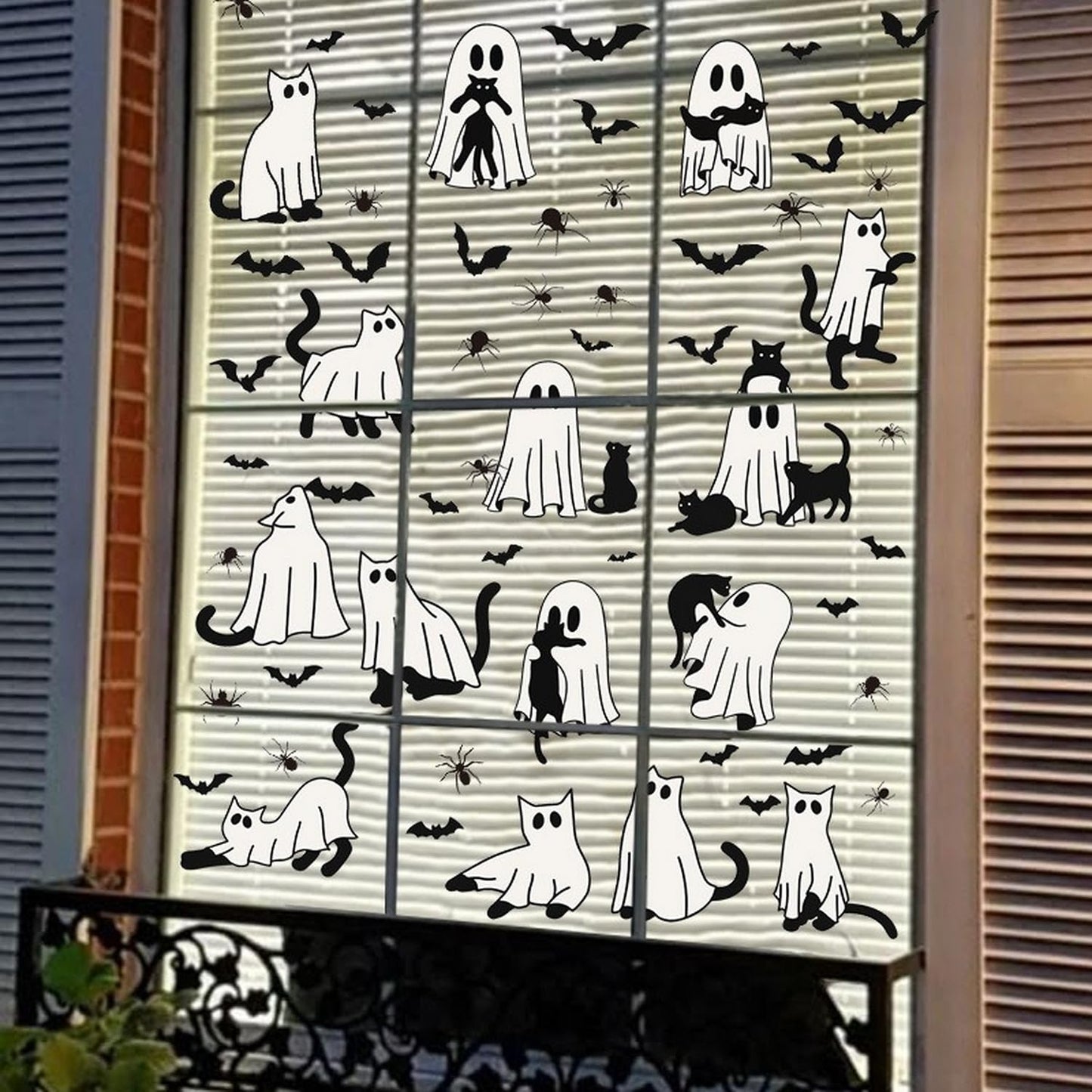 6 Sheets Halloween Window Clings Ghost Window Stickers Halloween Cute Black Cat Bat Designs Double-Side Glass Decals for Home Office Party Favor Windows Glass Decoration Supplies