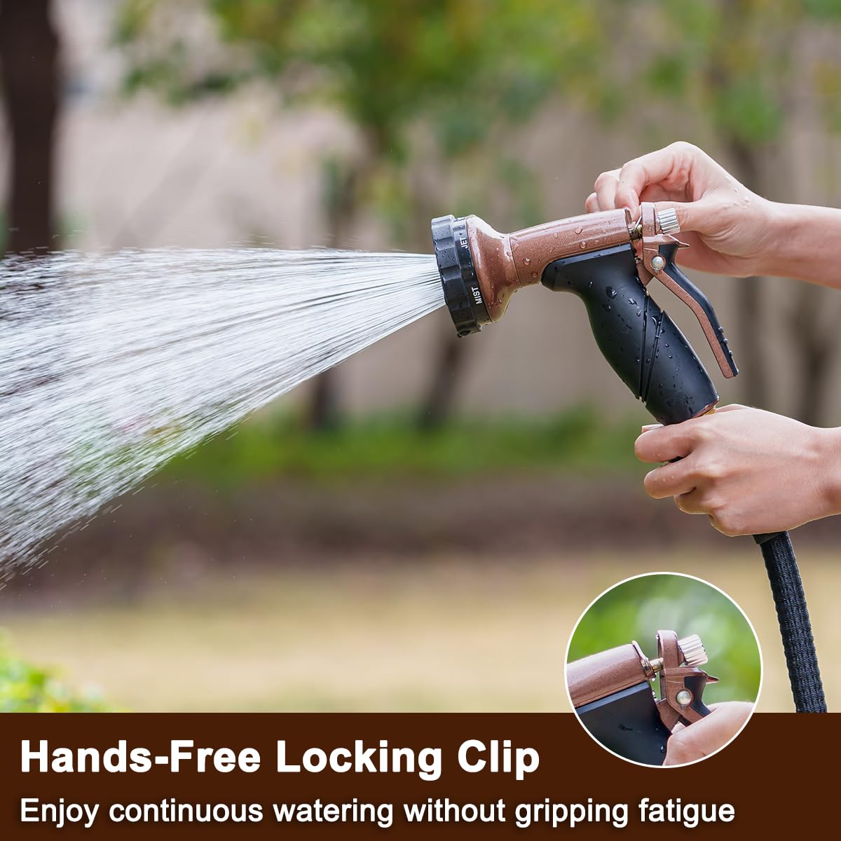 FANHAO Metal Garden Hose Nozzle, Heavy Duty Water Hose Sprayer with 6 Spray Patterns, High Pressure Water Hose Nozzle with Rear Trigger, Ideal for Outdoor Lawn & Plant Watering, Car & Pet Washing