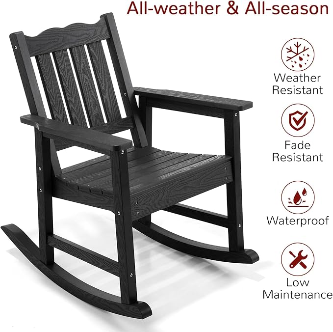 Stoog Low Back Patio Rocking Chair – Heavy Duty 400 lbs Capacity Outdoor Rocker