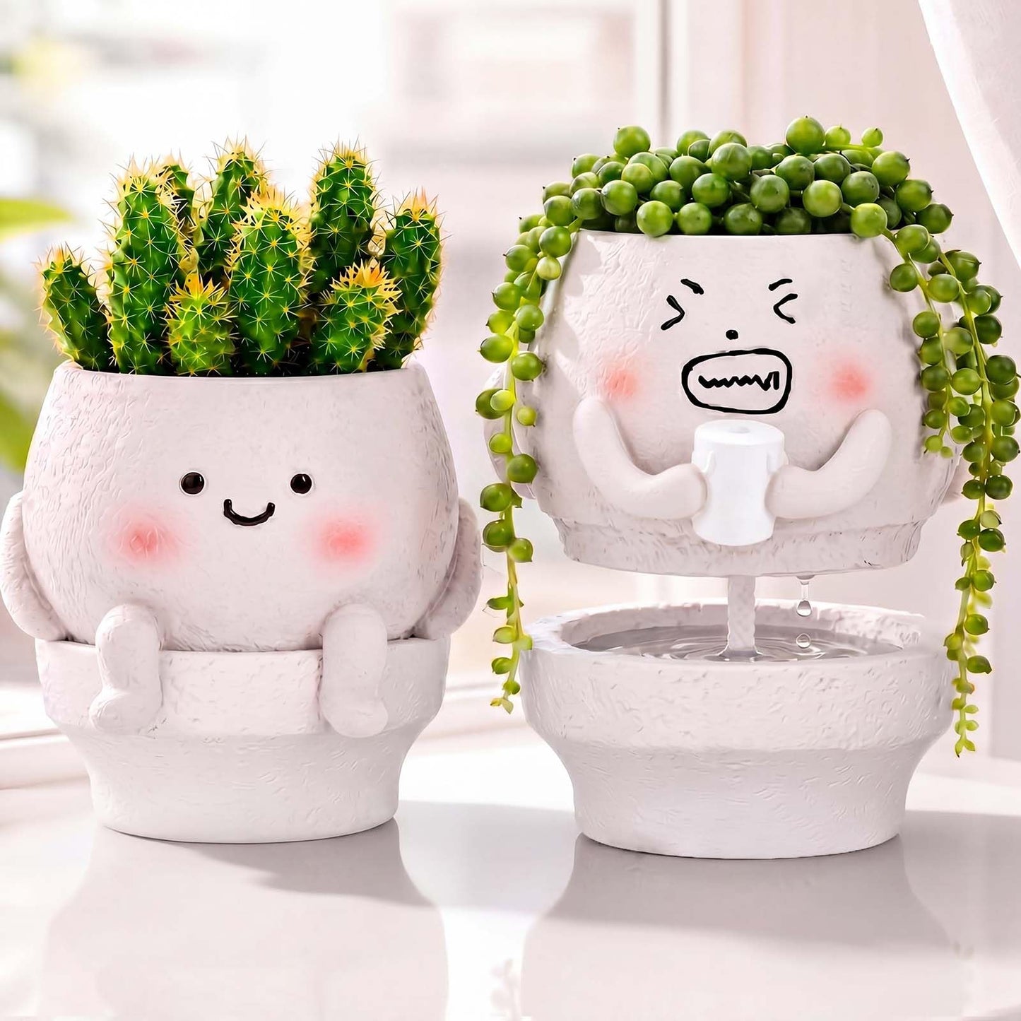 Patelai 2 Pcs Face Planter Pots Detachable Funny Toilet Planter Pot Cute Resin Smile Face Head Succulents Flower Planters Decor for Indoor Outdoor Home Office Gift Ideas