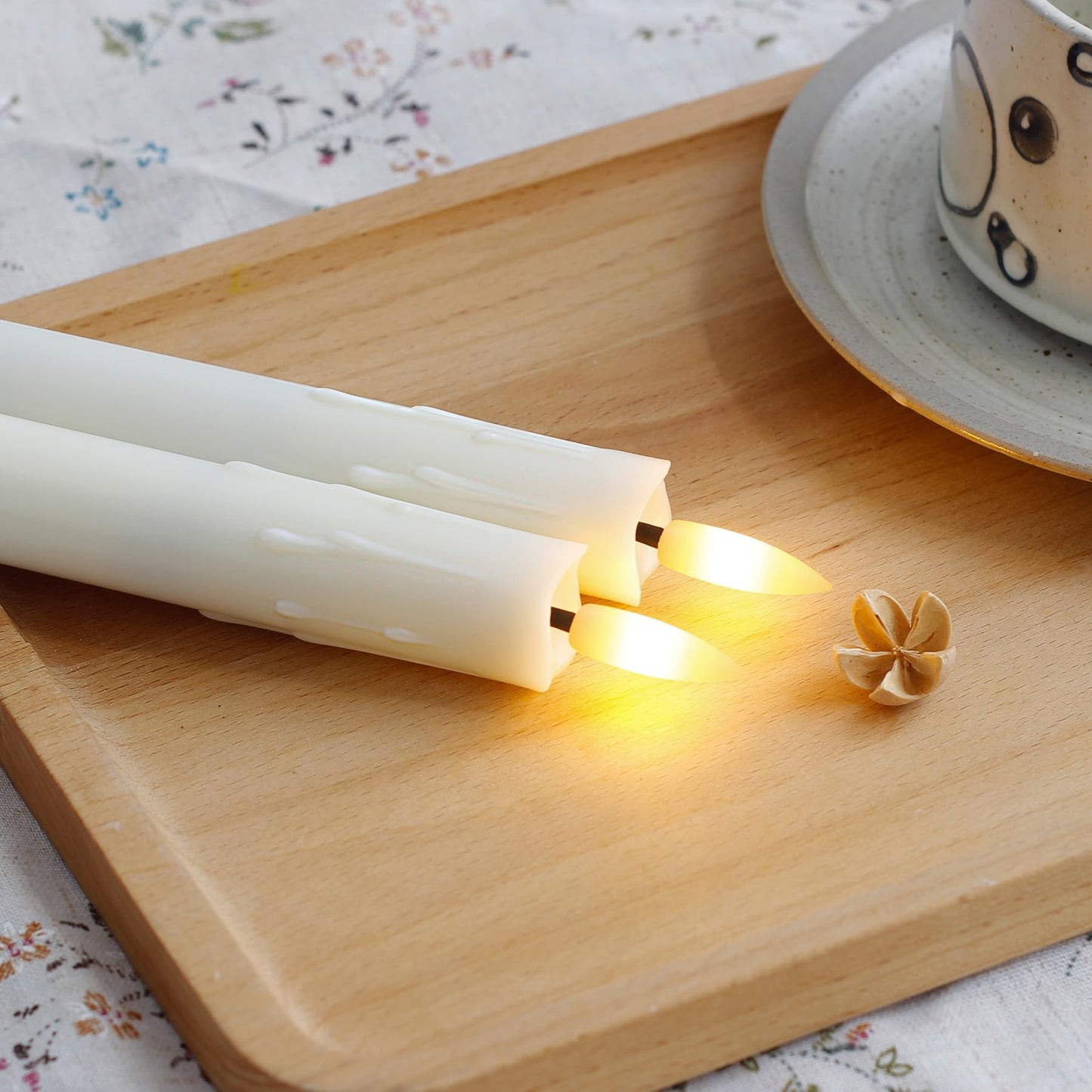 Mavandes Flameless Flickering Taper Candles Two Remote, 7.5 Inch Ivory Battery Operated LED Window Candles Timer,Set of 6 Plastic 3D-Wick Dripping-Wax Effect Flameless Candlesticks(0.86”Dia,Warm Fire)