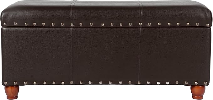 HomePop Espresso Faux Leather Storage Cocktail Bench