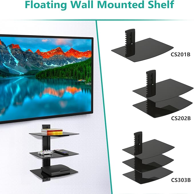 WALI Floating TV Shelf, 3 Tier Glass Projector Shelf