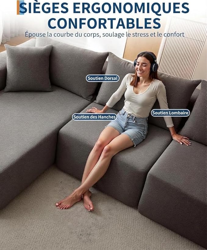 GarveeTech Corduroy Modular L Shape Sofa, Cloud Feel Compressed Sectional Couch
