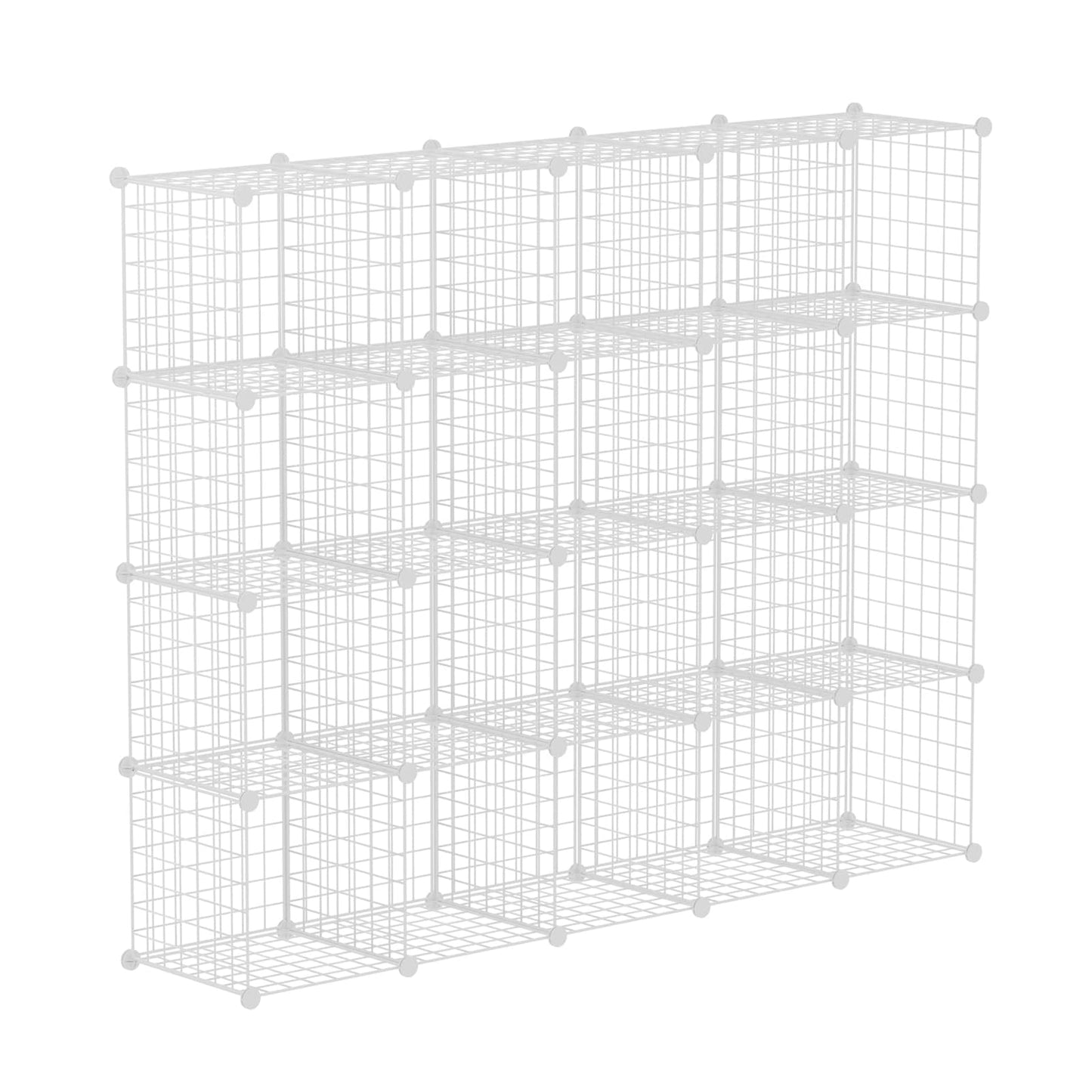 HUBSON Wire Cube Storage Organizer, Book/Toy/Craft/Potted Plants and petCloset Organizers and Storage Shelves, 20-Cube Freely Combinable Metal Grids Storage Shelf, White Iron