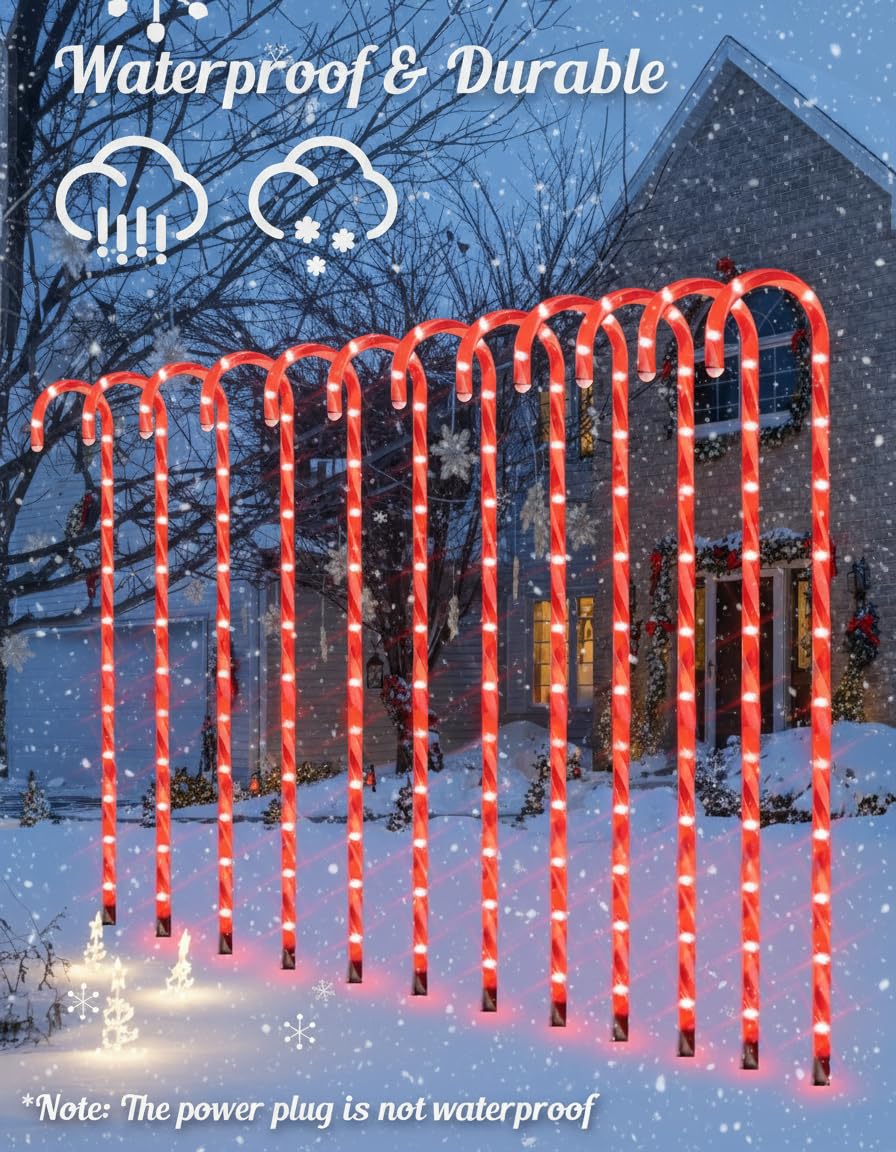 COOLWUFAN 36" Candy Cane Christmas Decorations, 24 Pack Giant Candy Cane Lights, Outdoor Pathway Markers Lights for Xmas Holiday Walkway Patio Garden Yard Lawn