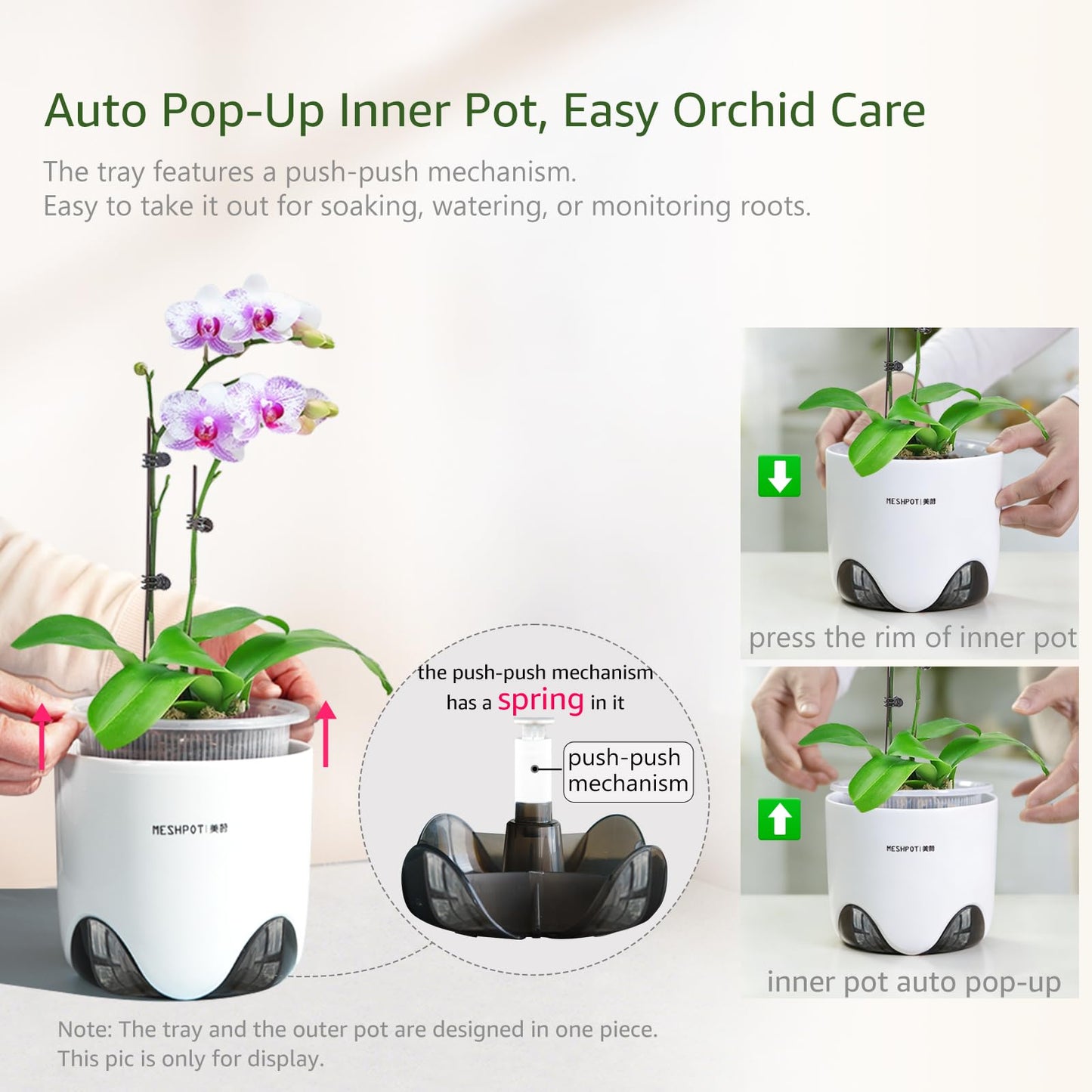 Meshpot 6 inch Orchid Pots with Holes for Repotting with Excellent Airflow, Set of 1, Double Layer Plastic Imitate Ceramic Orchid Planter, Clear Orchid Pot Match Decorative Orchid Container