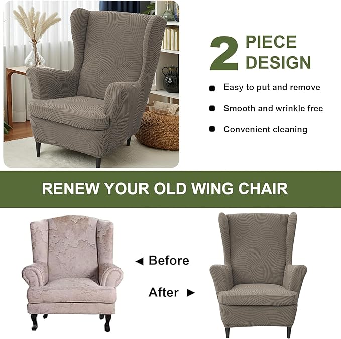 HAOYONG Wing Chair Slipcovers Printed Wingback Chair Covers 2 Pieces Wingback