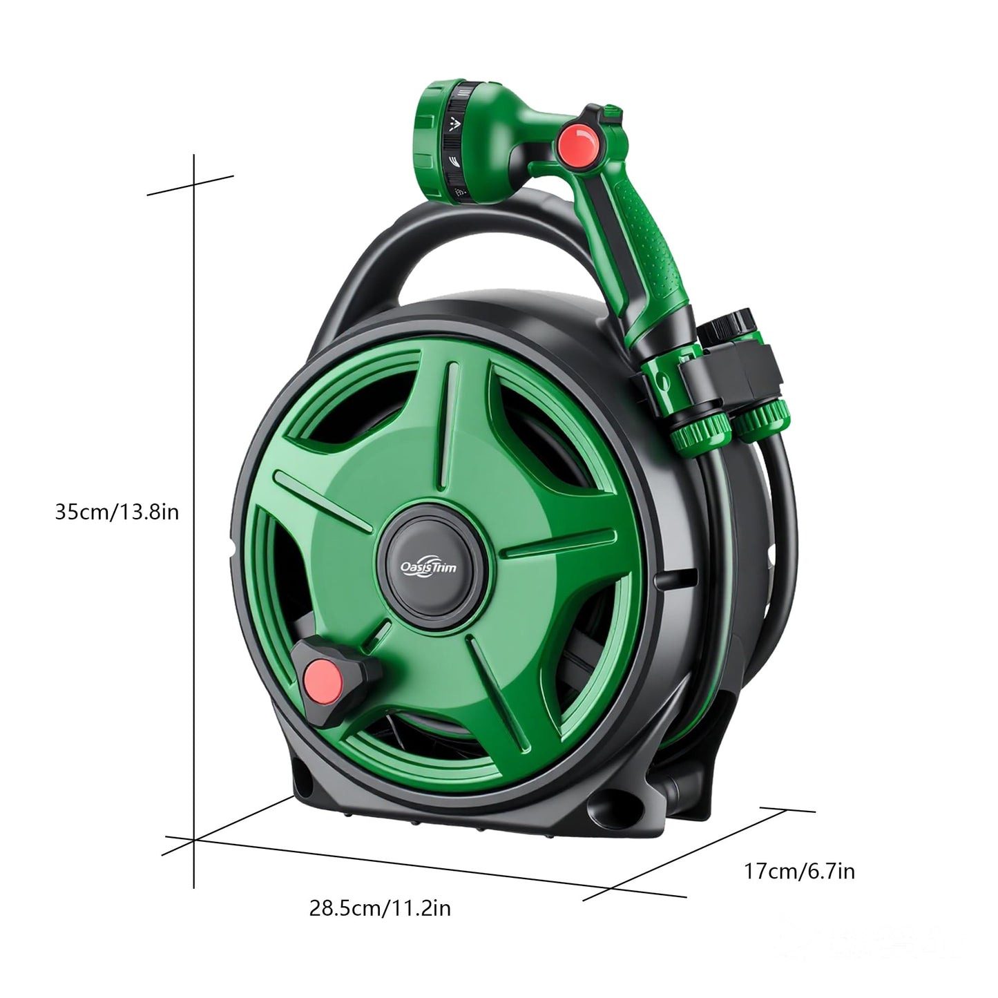 OasisTrim 1/2" x 50FT Retractable Garden Hose Reel，With 10 Patterns Spray Nozzle，Portable Heavy Duty Garden Hose Holder for Garden Watering，Car & Patio Washing，Pet Cleaning（Green）
