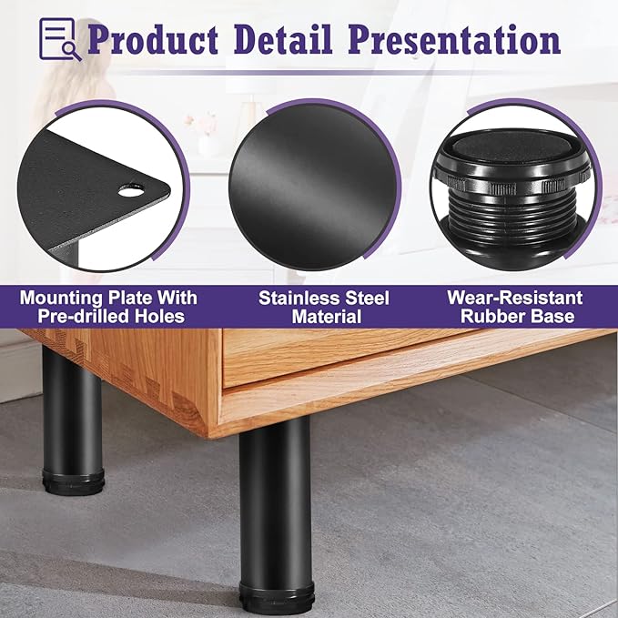 16 Inch Metal Furniture Legs Stainless Steel Adjustable Legs Black Metal Legs