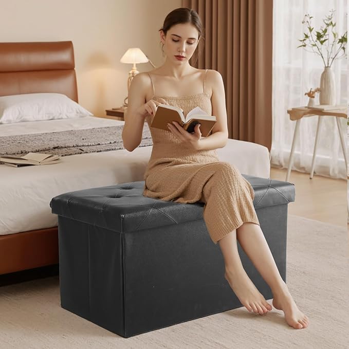 DUMOS 30 Inch Folding Storage Ottoman Bench, Large Hidden Storage Chest
