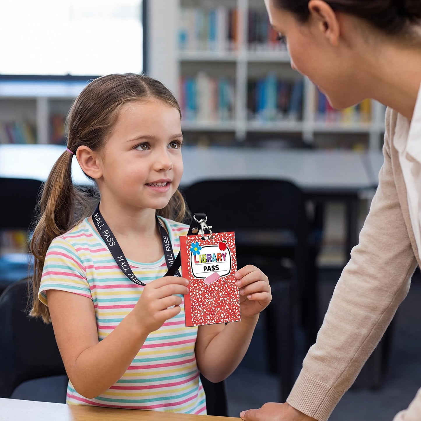 Fuyoooo 16 Set Colorful Composition Notebook Hall Pass Lanyards Unbreakable PVC Rainbow Classroom Passes with Lanyards Bathroom Boy Girl Library Hall Office Nurse Pass 2.4 x 3.5