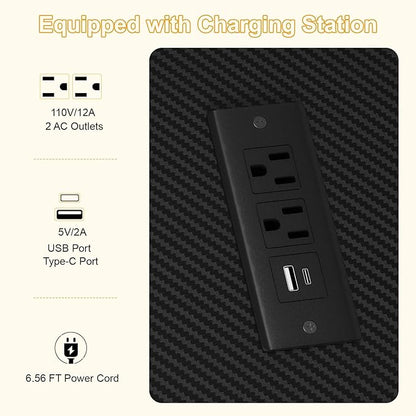 Snughome Computer Tower Stand with Charge Station, 25.0"-32.1" Height Ajustable PC Tower Stand for Floor, Mobile CPU Holder Cart for Carpet with Hooks, PC Cart for Gaming Office Home