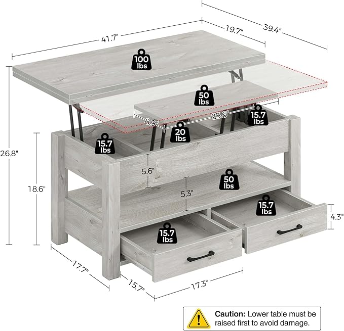 Rolanstar Coffee Table Lift Top, Converts to Dining Table