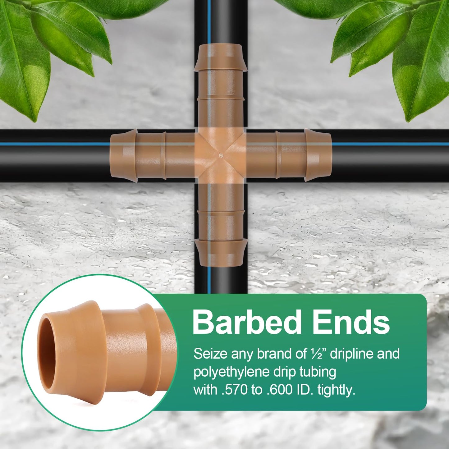 RedChili 12 Pcs 1/2 Inch Irrigation Tubing Cross Tee Fittings, 1/2" Drip Irrigation Barbed 4 Way Tee Connectors Fits 5/8", 1/2", .700" Drip Tubing for Garden Lawn Irrigation System