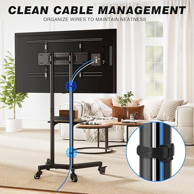 Rolling TV Stand with Shelf for 32-85 inch TVs up to 150lbs, Portable Mobile TV