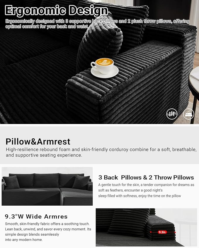 Cloud Sectional Couch, 105 Inch Modular Sectional Sofa