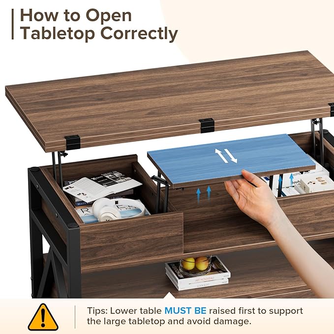 Memobarco 40" Lift Top Coffee Table, 4 in 1 Multi-Function Lift Coffee Tables