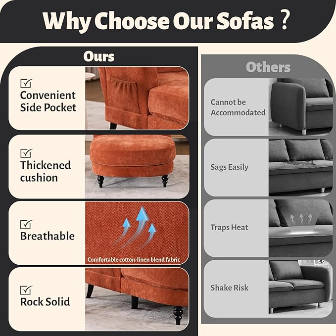 Chaise Lounge Chair Indoor, 59.8"Oversized Couch Reading Chairs, Chenille