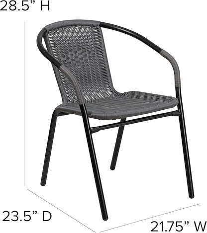 Flash Furniture Lila 2 Pack Gray Rattan Indoor-Outdoor Restaurant Stack Chair