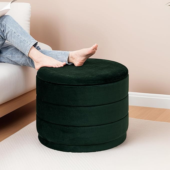 23" Upholstered Round Velvet Ottoman