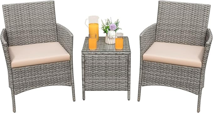 Greesum 3 Pieces Patio Furniture Sets Outdoor PE Rattan Wicker Chairs