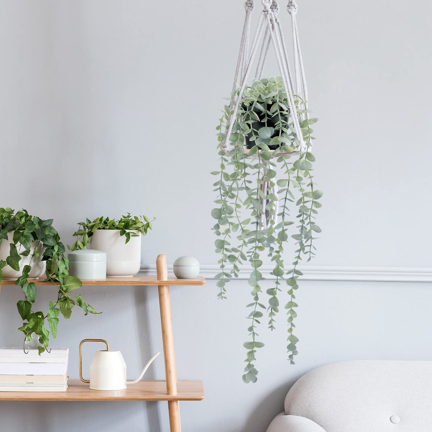 COCOBOO 2 Pcs Artificial Eucalyptus Plants Shelf Hanging Fake Plant in Pot for Wall Bedroom Home Patio Indoor Outdoor Decor