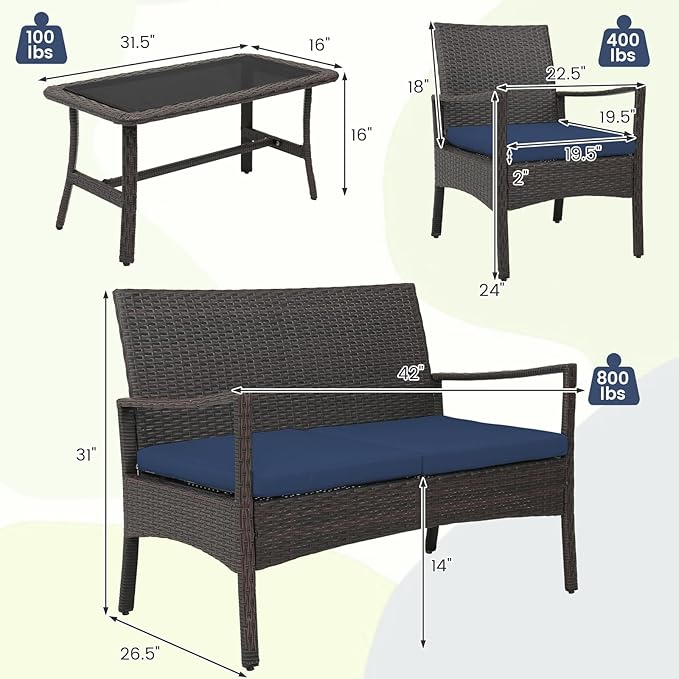 Tangkula 8 Pieces Outdoor Conversation Set, Patio PE Wicker Sofa