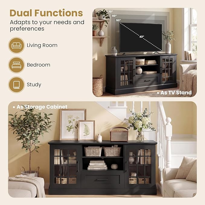 Giantex Farmhouse TV Stand for 65/70 Inch TV, Tall Entertainment Center
