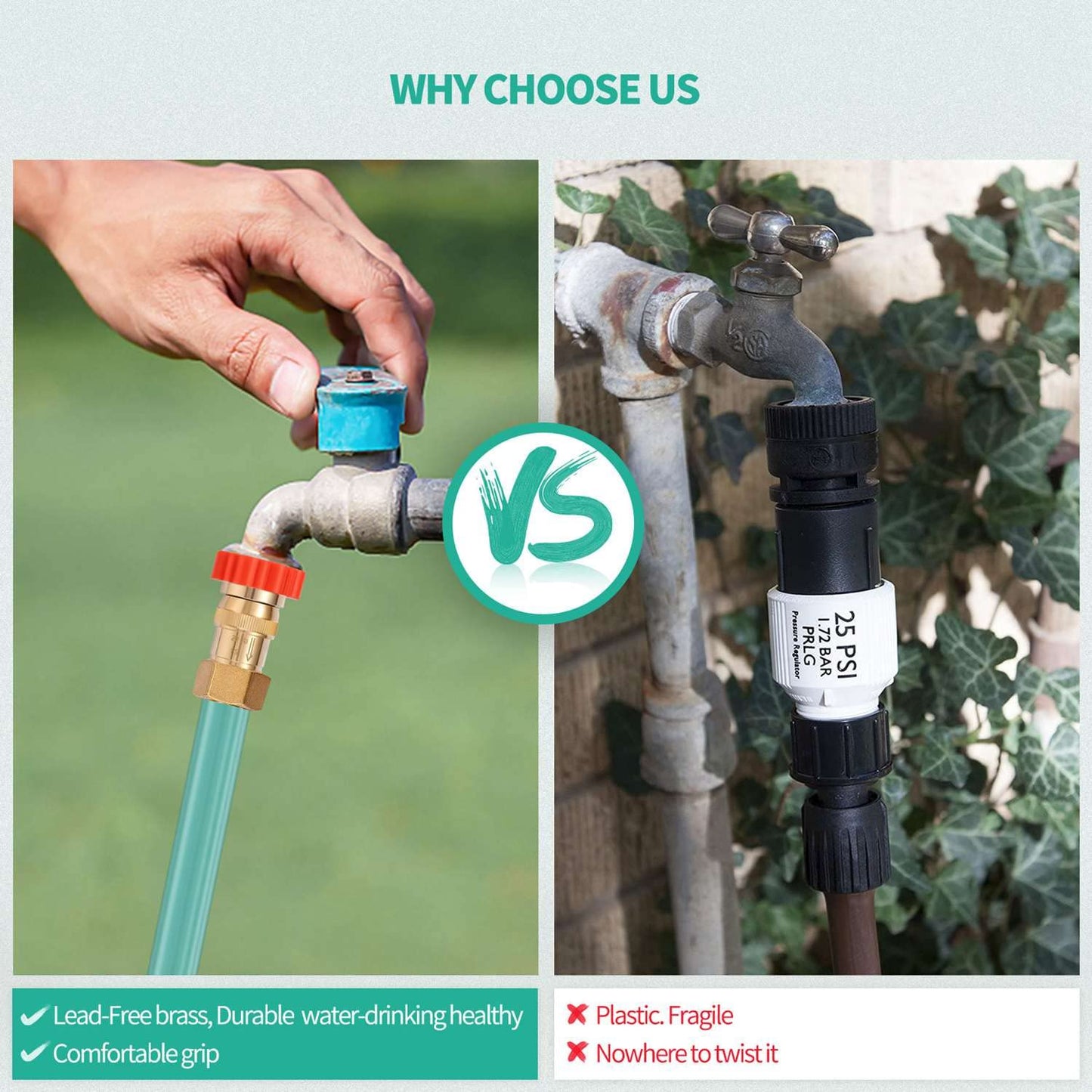 Pronese LF Brass Drip irrigation Inline Water Pressure Reducer Regulator 20~30PSI - Protect Drip System from High-Pressure Faucet Water,3/4" GHT Connector