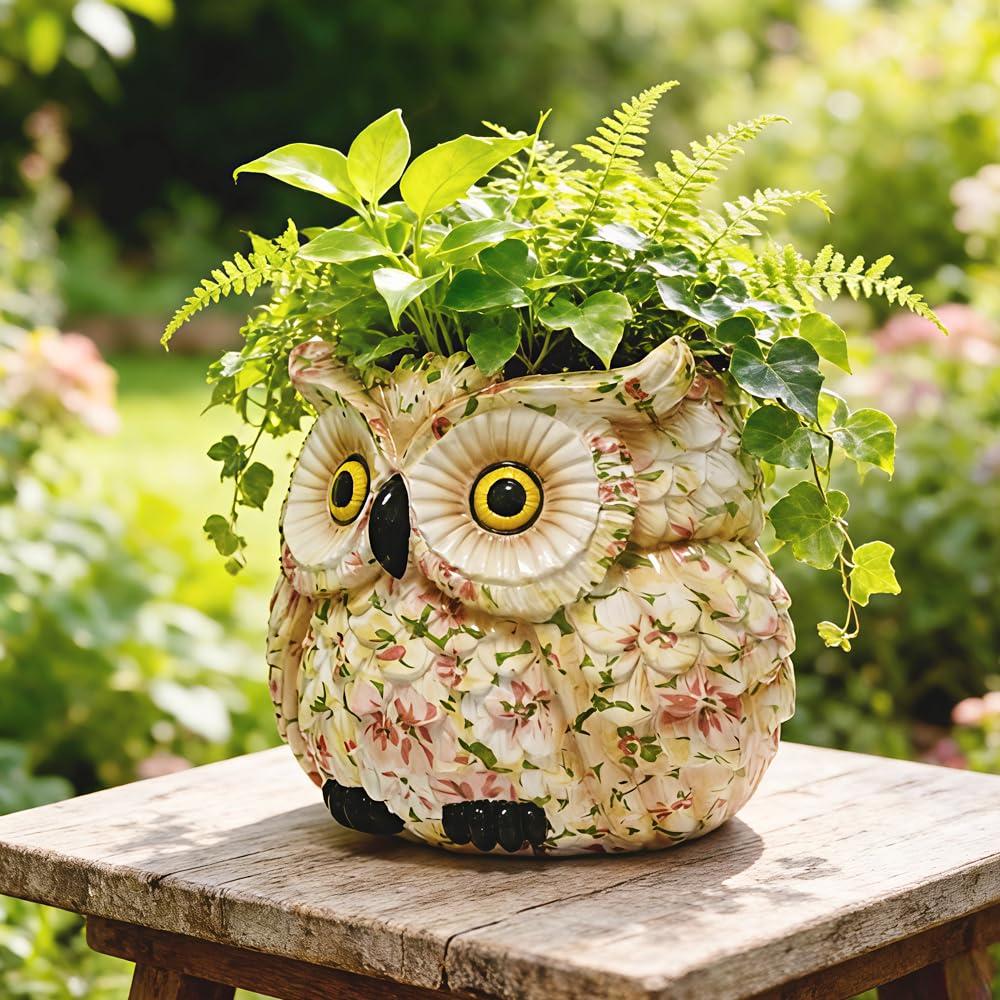 Pink Owl Planter, Cute Owl Statue Decor, Succulent Plant Pots, Decorative Flower Pot, Animal Bird Planters, Indoor Plant Pot for Home Garden Windowsill, Funny Gifts for Smart Women Mother Teacher